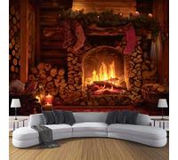 DACRWEKZ Christmas Theme Wallpaper Vintage Fireplace Christmas Stockings Wallpaper Yellow Wall Mural Paper for Furniture Stickers Self Adhesive Botanical Wall Paper Bedroom Hallway 200x140cm