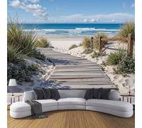 DACRWEKZ Coastal Theme Wooden Walkway on The Beach - 200x140cm Wall Murals Self-Adhesive Removable Large Photo Wallpaper for Living Rooms, Bedroom, Bathroom, Office, Dining Room, Children's Room