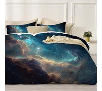 DACRWEKZ Comforter Set Full, Cyan Comforters with Sheets, 2 Pieces Nebula Space Print Bed in a Bag, Soft Microfiber Science Fiction Universe Complete Bedding Set for All Season 135x200cm