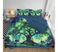 DACRWEKZ Comforter Set Full, green Comforters with Sheets, 2 Pieces Aurora Tree Print Bed in a Bag, Soft Microfiber The Jungle Book Complete Bedding Set for All Season 135x200cm