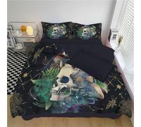 DACRWEKZ Cosmic theme blue-green Duvet Cover Set 230x220cm,Celestial Galaxy Skull Bedding Comforter Cover Set with Zipper Closure, Duvet Cover Pillow Sham, No Comforter
