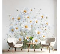 DACRWEKZ Countryside Flowers White Wallpaper Murals Watercolor Daisies Wallpaper for Living Room Bedroom Adults Teenager Feature Wall 200 x 140 cm
