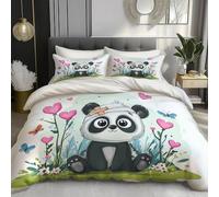 DACRWEKZ Cute cartoon red panda Duvet Cover Set Single Size135x200cm 2 Pieces Reversible Bedding Set Duvet Cover Sets, Breathable Bed Covers With Pillow Caeses, light green