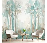 DACRWEKZ Cyan wall Wallpaper Mural Abstract Forest Trees Premium Silk Wallpaper Mural for Bedroom livingroom Wall Watercolor Plants Art Print Murals Wallpapers 350x256cm