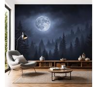 DACRWEKZ Dark Blue Panoramic Wallpaper Mural,400x280cm Wall Poster Dark Forest Photo Effect,Full Moon Misty Fir Forest Decoration for Bedroom Living Room Corridor