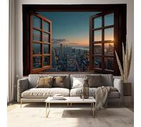 DACRWEKZ Dark Blue Tapestry 3D City Style Wall Hangings, The Tall Buildings Outside The Window Beach Throw Blanket, Tapestries Decor, for Bedspread Yoga Meditation Mat Rugs 230 x 180cm