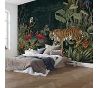 DACRWEKZ Dark Green wall Wallpaper Mural Tropical Animals Premium Silk Wallpaper Mural for Bedroom livingroom Wall Tiger, Monkey, Banana Leaf 400x280cm Art Print Murals Wallpapers