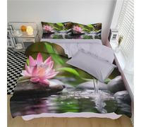 DACRWEKZ Double Duvet Cover Set - Premium Microfiber Duvet Cover Zen style Lotus illustration (200x200cm) - Ultrasoft Hypoallergenic Reversible Quilt Cover Bedding Set With Zipper Closure