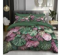 DACRWEKZ Double Size Duvet Cover Sets - Premium Microfiber 200x200cm 3 PCs - Ultrasoft Printed Luxury Quilt Cover King Size Bedding Sets with Zipper Closure tropical plants Monstera green