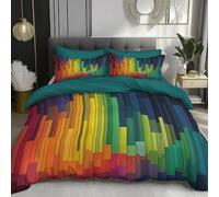 DACRWEKZ Double Size Duvet Cover Sets - Premium Microfiber200x200cm 3 PCs - Ultrasoft Printed Luxury Quilt Cover Double Size Bedding Sets with Zipper Closure Modernism Rainbow Color Bars Green Blue