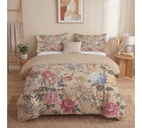 DACRWEKZ Double Size Duvet Cover Sets Soft Retro Pastoral Style Hydrangea Ferns Bedding Set Brushed Microfiber Duvet Covers with Pillowcases 200x200cm