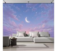 DACRWEKZ Dream Theme Stars, Moon, Clouds Panoramic Wall Mural, Pinkish-Purple Wallpaper 400x280cm (W x H), Modern Large-Scale Wall Art Mural Panoramic Poster for Living Room Bedroom Office