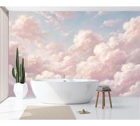 DACRWEKZ Dreamy and Tranquil Style Panoramic Wallpaper Mural - Pink Gradient Clouds Silk Photo Wallpaper for Living Room, Bedroom Dining Room Feature, High-Resolution Wall Décor 400x280cm