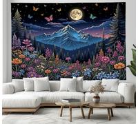 DACRWEKZ Dreamy Night View Blue-Purple Tapestry for Wall Hanging, Snow Mountain Full Moon Flowers Room Decor, Indian Wall Art, Yoga Decor, Beach Blanket, Living Room & Bedroom - 200 x 150cm