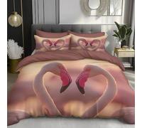 DACRWEKZ Duvet Cover Set135x200cm,Ultrasoft Reversible Duvet Set Non Iron Luxury Bedding Sets With Zipper Closure Animal prints Flamingo Heart pink