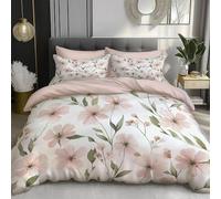 DACRWEKZ Duvet Cover Set200x200cm,Ultrasoft Reversible Duvet Set Non Iron Luxury Bedding Sets With Zipper Closure Watercolor flowers flowers and green leaves light pink