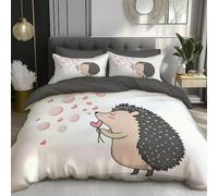 DACRWEKZ Duvet Cover Set230x220cm,Ultrasoft Reversible Duvet Set Non Iron Luxury Bedding Sets With Zipper Closure Minimalism Hedgehog, heart-shaped grey