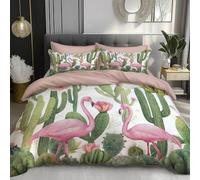 DACRWEKZ Duvet Cover Set260x220cm,Ultrasoft Reversible Duvet Set Non Iron Luxury Bedding Sets With Zipper Closure tropical plants Cactus Flamingo pink