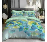 DACRWEKZ Duvet Cover, Single Size 135x200cm, Reversible Design, Plant pattern Ginkgo leaf blue-green
