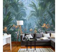 DACRWEKZ Exotic Palm Tree Bird of Paradise Panoramic Wall Mural, Yellow-Green Wallpaper 350x256cm (W x H), Modern Large-Scale Wall Art Mural Panoramic Poster for Living Room Bedroom Office