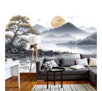 DACRWEKZ Fabric Deer and Distant Mountains Wall Decal,Zen-Inspired Eastern Wall Sticker Bedroom Living Room Hallway Sofa Backdrop Walls Decor Non-self-Adhesive