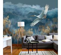 DACRWEKZ Fabric White Cranes Fly Over The Mountains Wall Decal,Eastern Landscape Wall Sticker Bedroom Living Room Hallway Sofa Backdrop Walls Decor Non-self-Adhesive