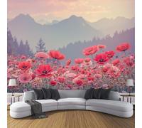 DACRWEKZ Fantasy Flowers Poppy Fields Wallpaper for Walls 3D Silk Cloth Fabric Modern Living Room Sofa TV Background Wall Papers Home Decor Pink 150 x 105 cm