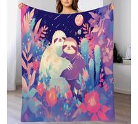 DACRWEKZ Fantasy landscape Flannel Fleece Throw Blanket Soft Cozy sloth leaves Pattern Blankets for Bed Couch Sofa Girls Kids Adults Couch Travel, 130 x 150cm, blue-purple
