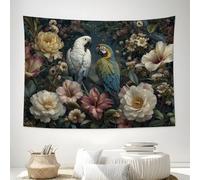 DACRWEKZ Floral Illustrations Wall Hanging Tapestry Parrot Jungle Flowers Wall Art Large Mural Decor Backdrop Blanket for Bedroom Living Room Decoration Blue-Green, 200 x 150cm