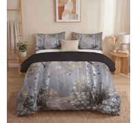 DACRWEKZ Forest Scenery 260x220cm Duvet Cover Set Super King - Soft Brushed Microfiber Bedding with Pillowcases, Breathable, Fade Resistant, zipper Closure, Path Through The Birch Forest