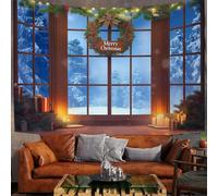 DACRWEKZ Forest through Glass Windows Wall Tapestry light blue Winter Christmas Room Decor Witchy Tapestries Aesthetic Wall Hanging for Bedroom Living Room 70x100cm