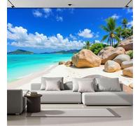 DACRWEKZ Fresh and Natural Style Tropical Beach Coconut Trees Panoramic Wall Mural, Blue Wallpaper 250x175cm (W x H), Modern Large-Scale Wall Art Mural Panoramic Poster for Living Room Bedroom Office