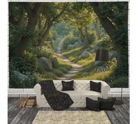 DACRWEKZ Fresh Scenery Tapestry Wall Hanging, Green Wall Tapestry, Oak Sunshine Path Living Room Decor, for Yoga Meditation and Bedroom Dorm Office, 100 x 70cm
