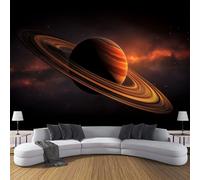 DACRWEKZ Galaxy Theme Planet Saturn Wallpaper for Walls 3D Silk Cloth Fabric Modern Living Room Sofa TV Background Wall Papers Home Decor Dark Orange 200x140cm