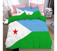 DACRWEKZ Geometric Design Djibouti flag Premium Cover 135x200cm, 100% Microfiber with Zip,blue-green, 1-Piece Duvet Cover and 1 Pillowcases 80 x 80 cm,Ultrasoft Quilt Cover Bedding Sets