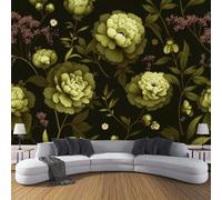 DACRWEKZ Gothic Pastoral Style Wallpaper Vintage Peonies and Ivy Wallpaper Olive Green Wall Mural Paper for Furniture Stickers Self Adhesive Botanical Wall Paper Bedroom Hallway 150x105cm
