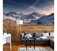 DACRWEKZ Grasslands Beneath Snow-Capped Mountains Painting Wall Natural Landscape Stream Art Mural Large Wall Murals Hd Printing Water Proof for Living Room Bedroom - 300x210cm