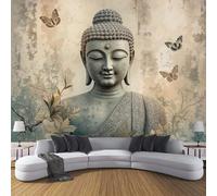 DACRWEKZ Grey Buddha Statue Classical Religion 3D Silk Wall Mural Photo Wallpaper, Premium Art Print Decor for Living Room Kids' Bedroom & Home Interiors 300x210cm