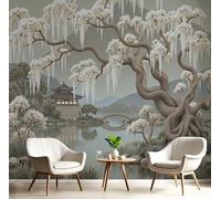 DACRWEKZ Hand-Painted murals Wallpaper, Willow White Flowers and Birds Wallpaper Bedroom Living Room Hallway Sofa Backdrop Wall Decor 250 x 175 cm