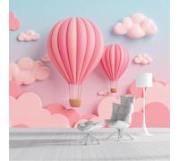 DACRWEKZ Hot air Balloon Clouds Panoramic Wallpapers, Giant Wall Poster Personalized Cartoon Style for Living Room, Children's Room Wall Decoration 250x175cm Pink