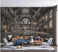 DACRWEKZ Inside The Abandoned Factory Panoramic Wallpaper Mural - Large Mural with Gray Brown Industrial Style,Silk Photo Wallpaper for Bedroom Living Room Corridor