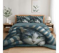 DACRWEKZ King Duvet Cover Set Warm Still Life Style Bedding Set|Easy-Use Zipper Closure, Includes 2 Matching Pillowcases, Durable Fade-Resistant Cat Under The Blanket Microfibre Fabric 230x220cm