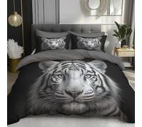 DACRWEKZ King Duvet Cover Set White Tiger Face Bedding Set, Animal portraits Printed Black and white Duvets Sets (1xDuvet Cover, 2xPillowcase) Microfiber Double Duvets Covers 230x220cm