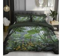 DACRWEKZ King Duvet Cover Sets 230x220cm - Premium Microfiber Duvet Cover Sets Quilt with Zipper Closure and Pillowcase 50x75cm, tropical plants Small yellow flowers and leaves green