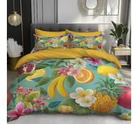 DACRWEKZ King Duvet Cover Sets 230x220cm - Premium Microfiber Duvet Cover Sets Quilt with Zipper Closure and Pillowcase 50x75cm, tropical fruits Hibiscus Pineapple Lemon ocean blue