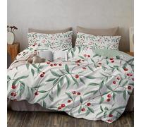 DACRWEKZ King Size Duvet Cover Set - 3PC Red and green Berry Green Leaf Paper Strip Bedding - Soft Microfiber, Wrinkle-Resistant Duvet Cover with Hidden Zipper (230x220cm) - Simple plants