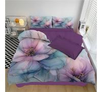 DACRWEKZ King Size Duvet Cover Set, Ultra Soft Comfy Quilt Covers Bedding Set Abstract Flowers Print Bedding Watercolor Purple Flowers Duvet Covers with Pillowcase, Blue