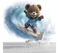 DACRWEKZ Little Bear Surfing Panoramic Wallpapers, Giant Wall Poster Personalized Cute Cartoon for Living Room, Children's Room Wall Decoration 450x356cm Blue