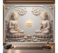 DACRWEKZ Luxury D-Shaped Relief Wallpaper - Buddha Statue, Lotus Flower, Lotus Leaf Wall Mural 200x140cm (W x H) | Silk Photo Wallpaper Mural for Bedroom, Living Room, Hallway, Home DecorBeige
