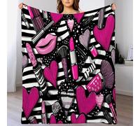 DACRWEKZ MakeupTheme Blanket Heart-shapedandlipstickpatterns Super Soft Warm Bed Bedding Throw Blankets Girls Boys Gifts for Couch Bedroom Sofa Office, All Season Flannel Plush Blanket 130 x 150cm